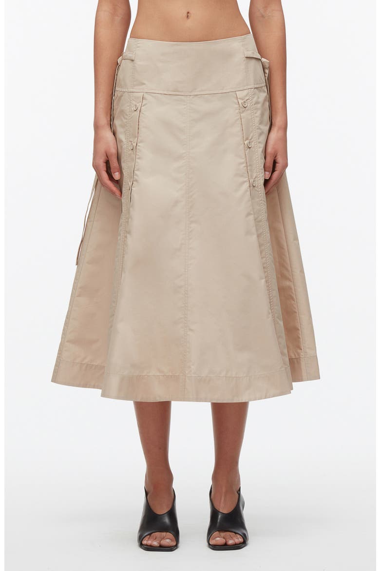 Tie Waist Button Midi Skirt, Main, color, KHAKI