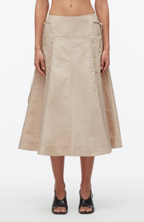 Tie Waist Button Midi Skirt