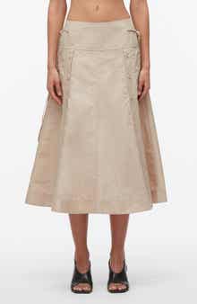 Tie Waist Button Midi Skirt