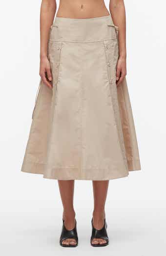 Tie Waist Button Midi Skirt