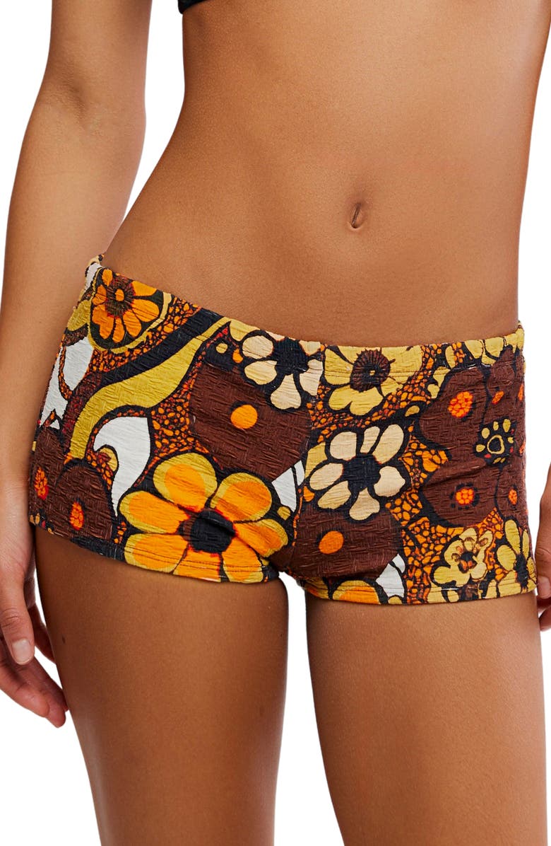 Free People Dixie Printed Shortie Bikini Bottoms, Main, color, Golden Hour/ Fudgesic