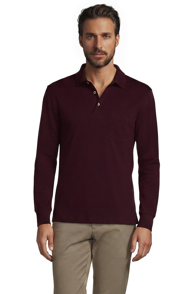 Long Sleeve Cotton Supima Polo Shirt with Pocket, Alternate, color, Lush Burgundy