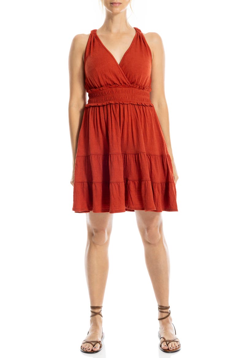 Empire Waist Tiered Minidress, Main, color, TERRACTA-TERRA COTTA