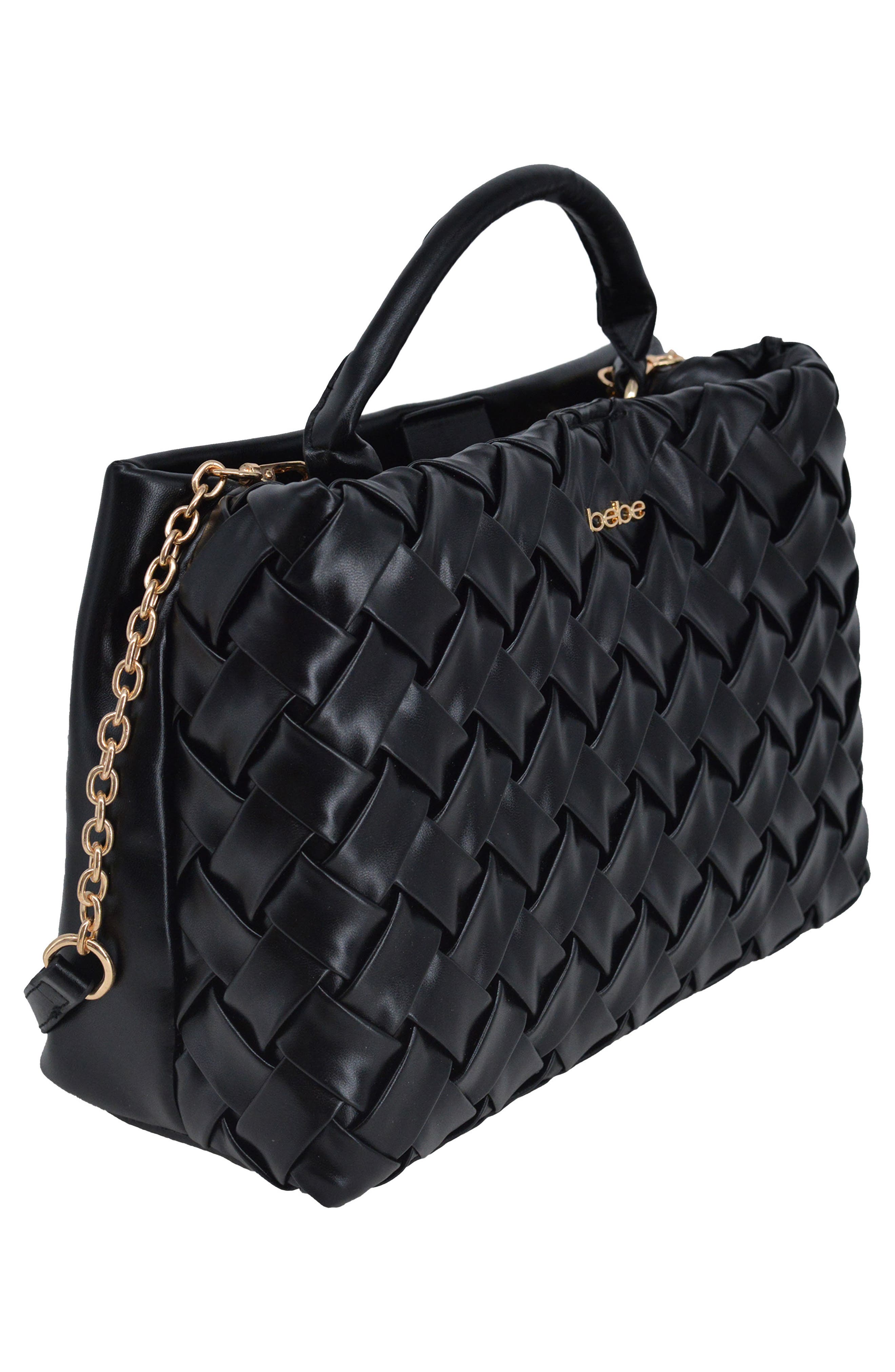 bebe Luca Medium Woven Satchel, Alternate, color, Black