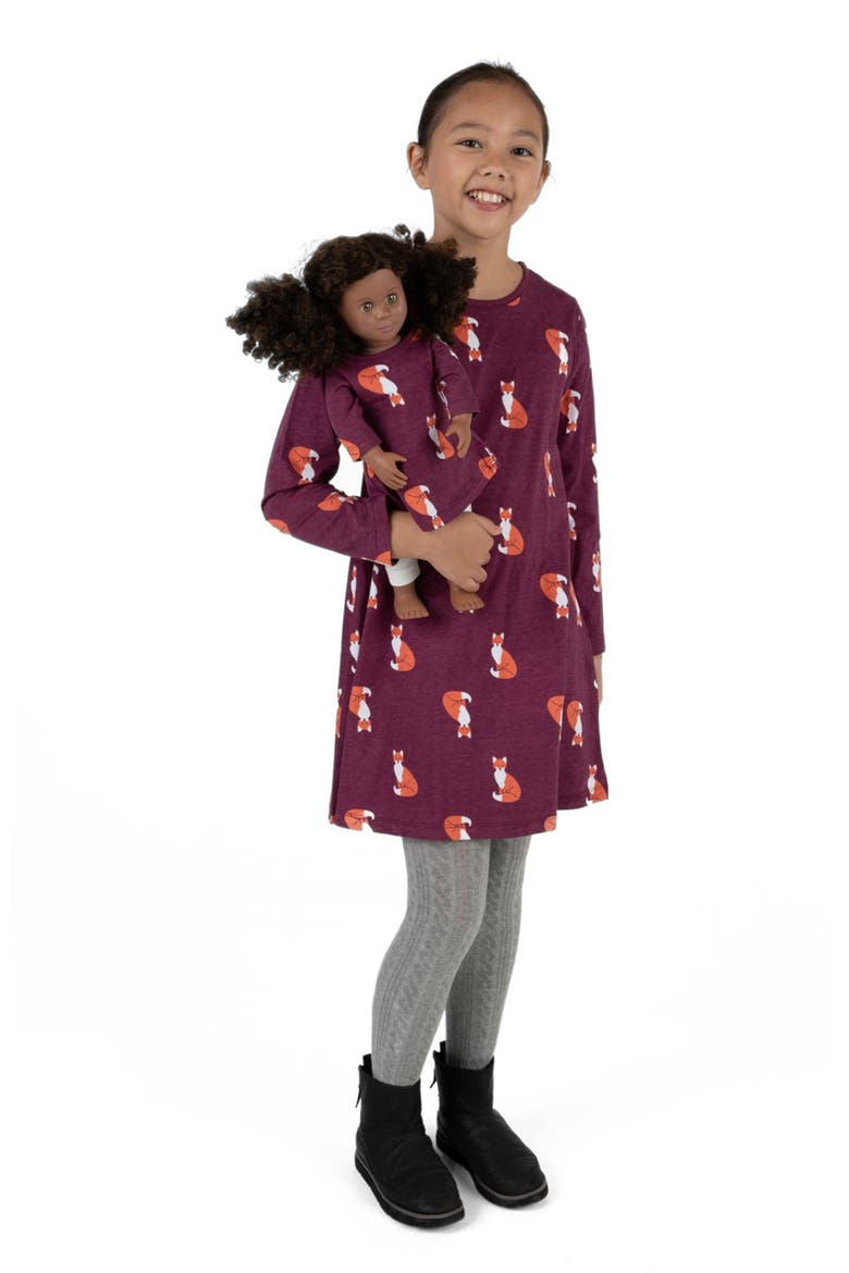 Girls Cotton Dress with Matching Doll Dress, Printed Design, Alternate, color, FOX