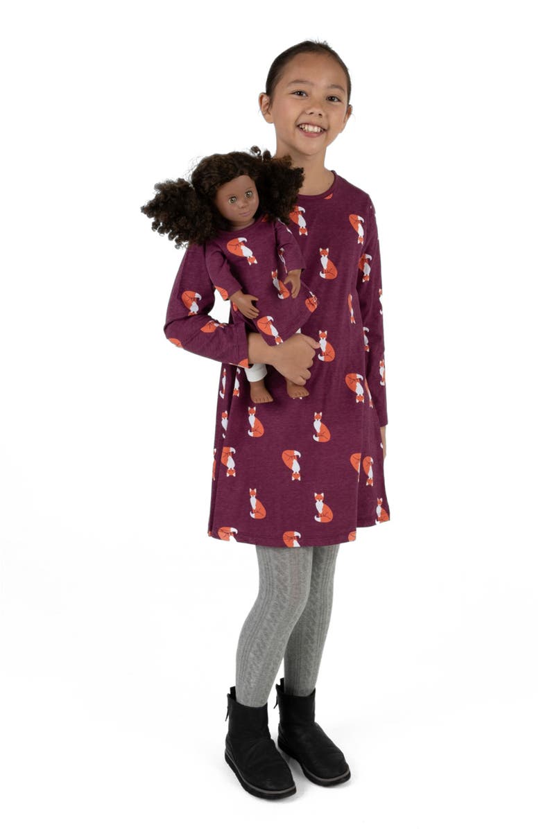 Leveret Girls Cotton Dress with Matching Doll Dress, Printed Design, Alternate, color, Fox