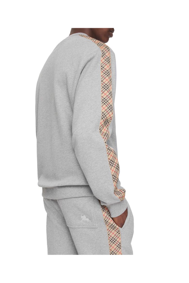 Check Trim Cotton Sweatshirt, Alternate, color, Pale grey melange