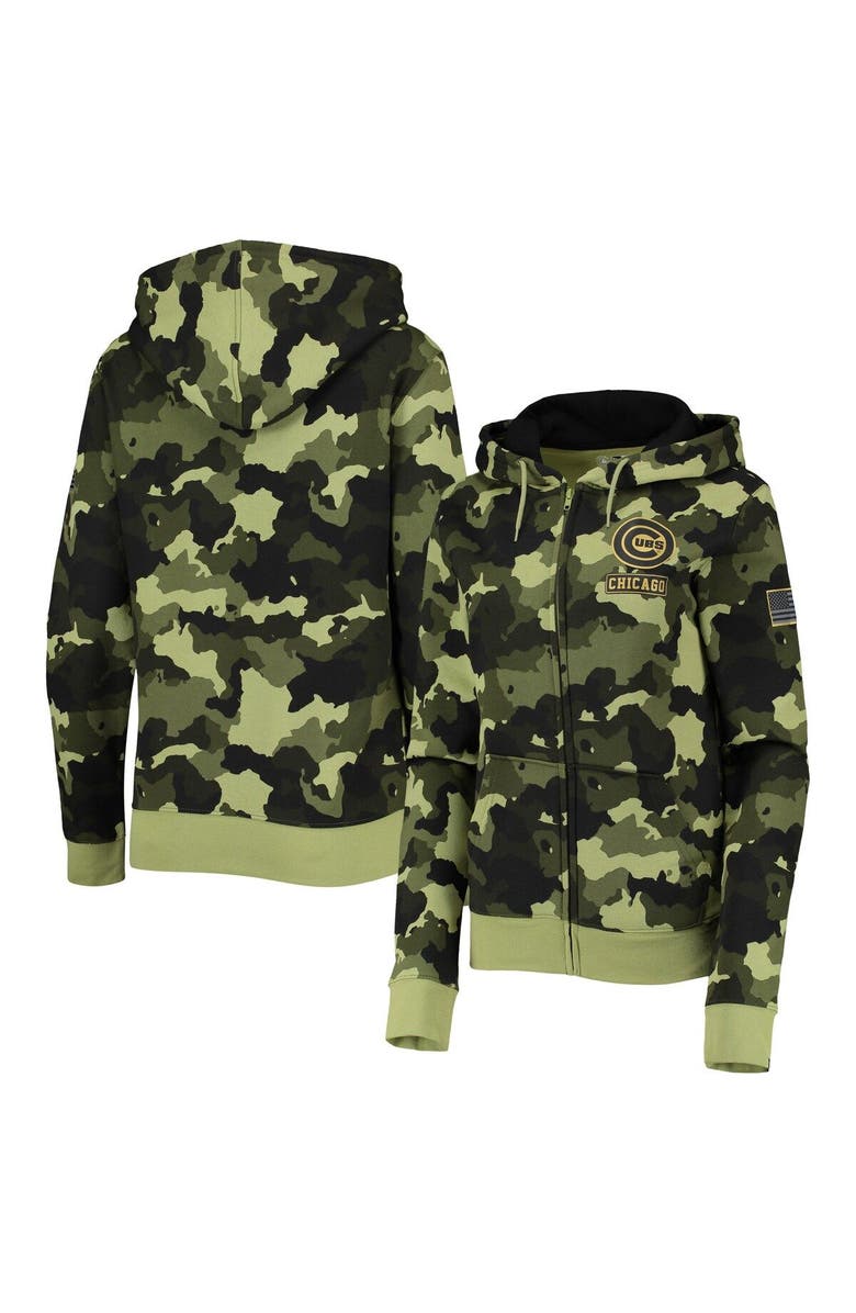 New Era Women's New Era Green Chicago Cubs 2022 MLB Armed Forces Day Camo Full-Zip Hoodie, Main, color, Green