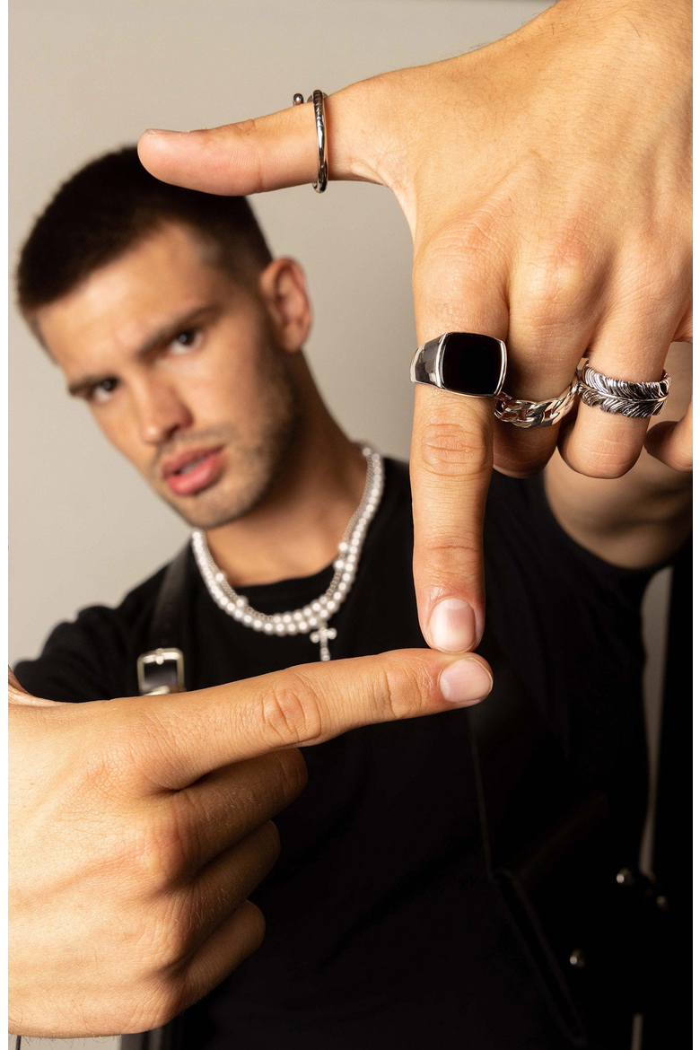 Silver Signet Ring, Alternate, color, Silver / Onyx
