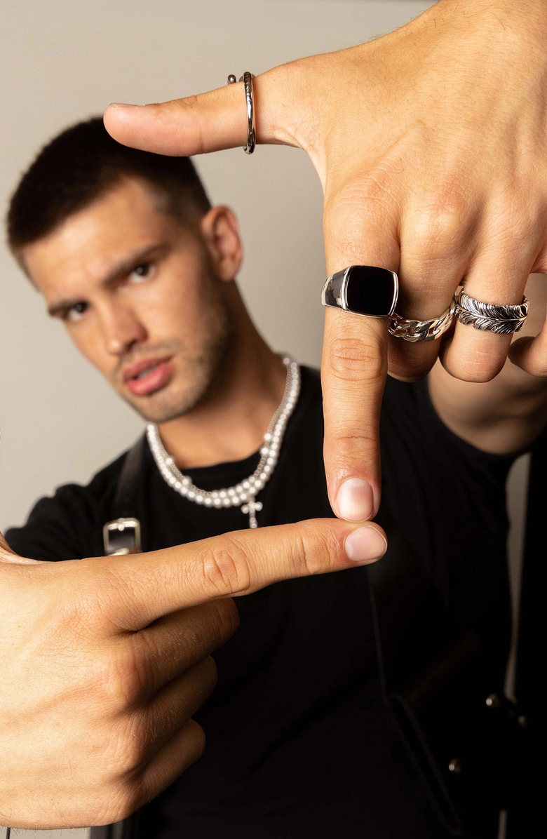 Nialaya Silver Signet Ring, Alternate, color, Silver / Onyx