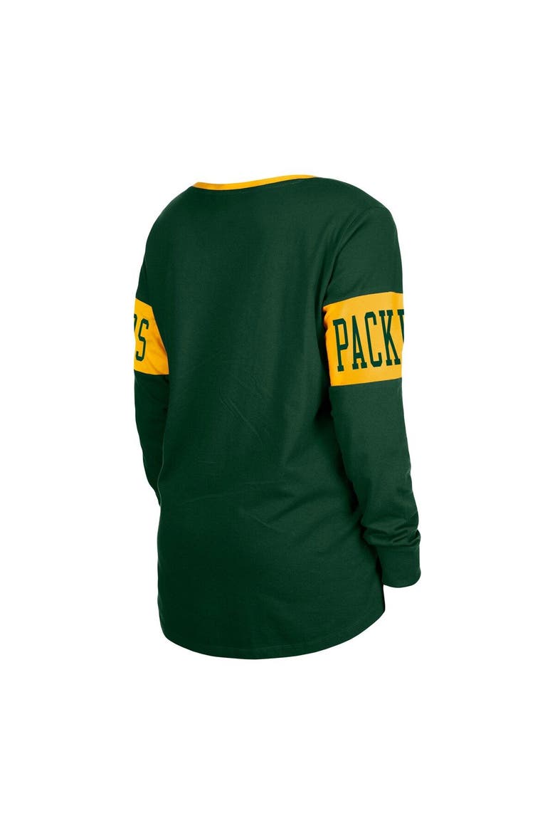 Women's New Era Green Green Bay Packers Lace-Up Notch Neck Long Sleeve T-Shirt, Alternate, color, Green