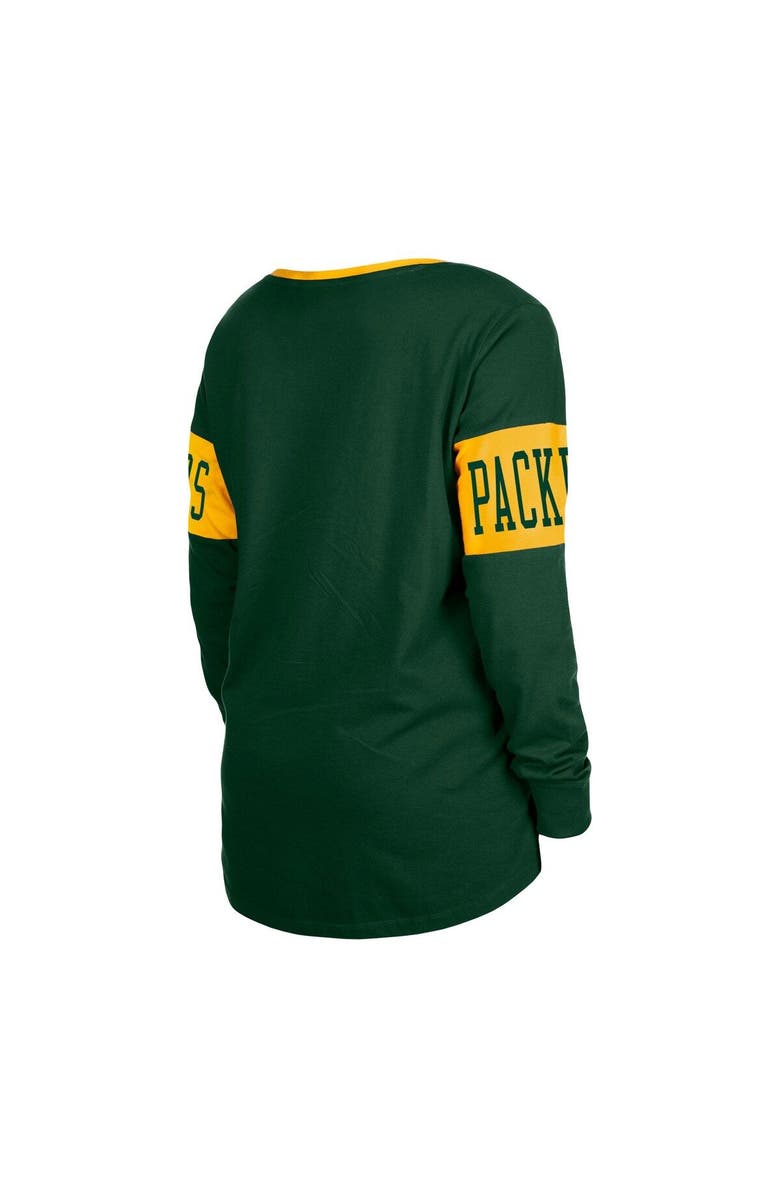 New Era Women's New Era Green Green Bay Packers Lace-Up Notch Neck Long Sleeve T-Shirt, Alternate, color, Green