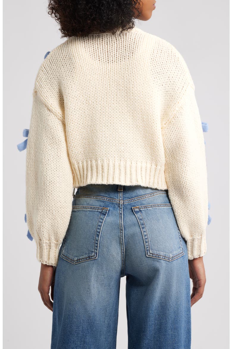 Bow Accent Crop Open Front Cardigan, Alternate, color, IVORY