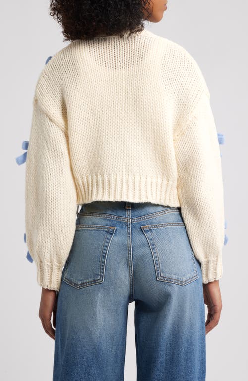 Roffe Accessories Bow Accent Crop Open Front Cardigan In Neutral