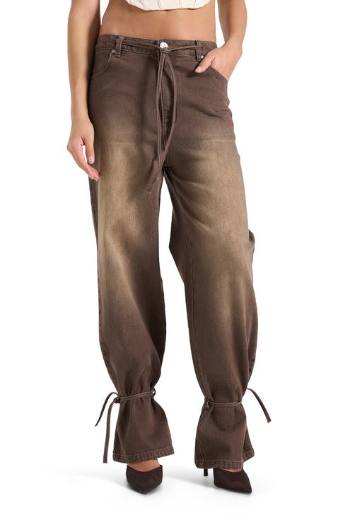 Faye Relaxed Wide Leg Jeans With Tie Waist