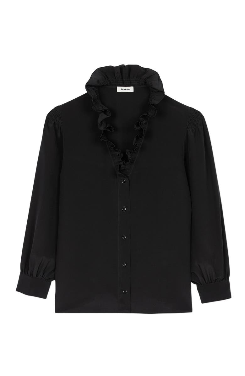 SANDRO Floaty silk shirt, Alternate, color, Black
