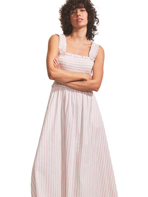 Ro&zo Stripe Shirred Dress In Pink