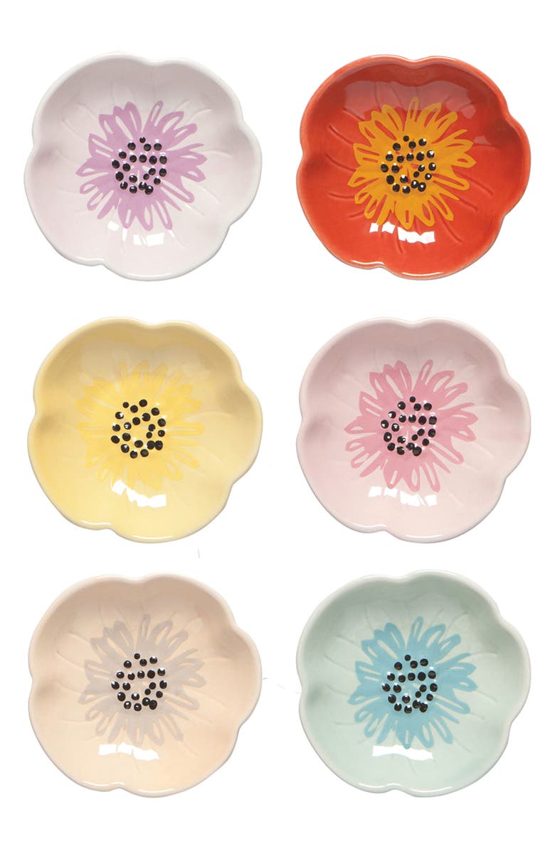 Now Designs Set of 6 Assorted Flower Shaped Pinch Bowls, Main, color, Pink Multi