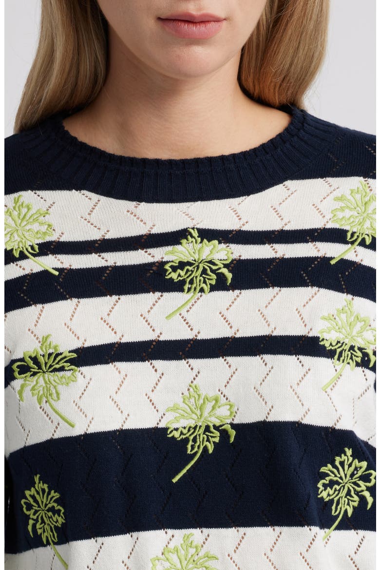 Embroidered Stripe Pointelle Sweater, Alternate, color, OFF WHITE/ NAVY MULTI