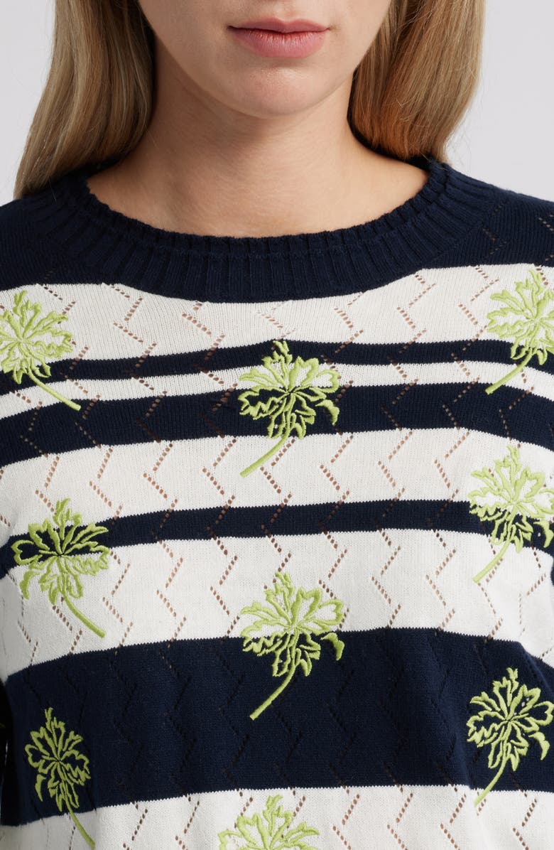 Wit & Wisdom Embroidered Stripe Pointelle Sweater, Alternate, color, Off White/ Navy Multi