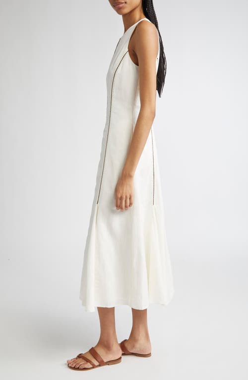 Reiss Womens Inaya Craft-stitch Linen-blend Midi Dress Ivory Black In Multi