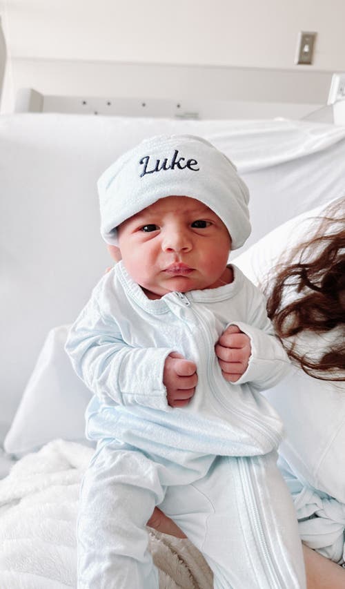 Everly Grey Jersey Long Sleeve Footie & Hat Set In Blue