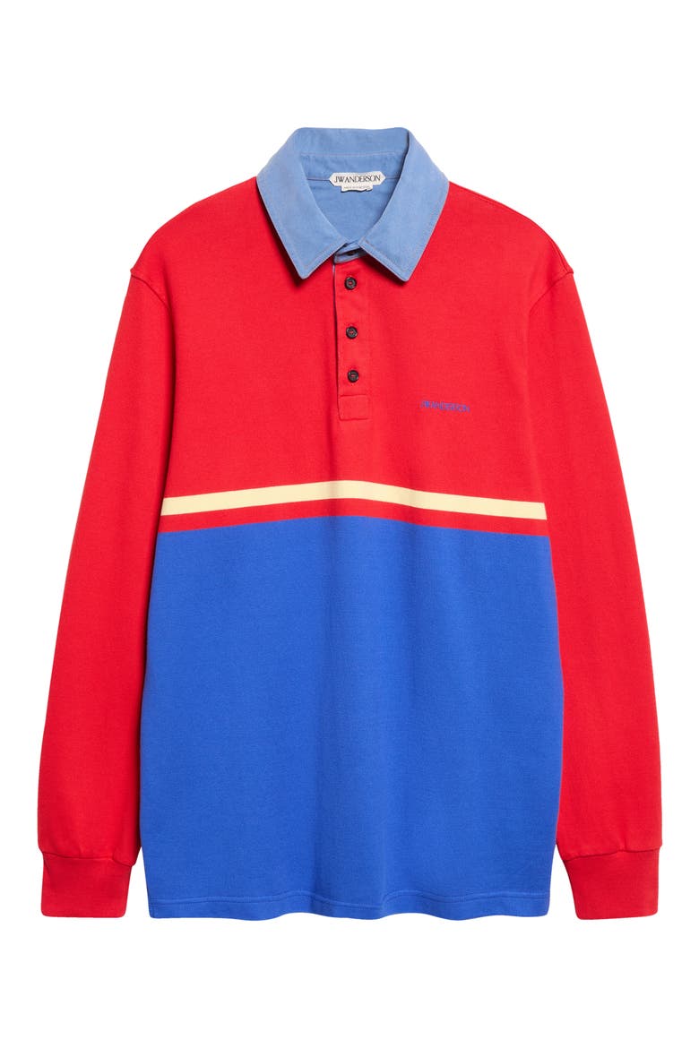 Contrast Collar Colorblock Long Sleeve Polo, Alternate, color, RED/ BLUE