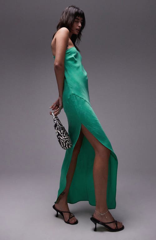 Topshop One-shoulder Bias-cut Maxi Dress In Medium Green