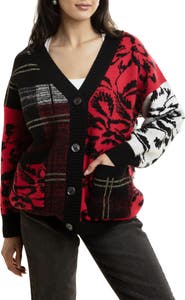 SAACHI Floral Plaid Colorblock Cardigan
