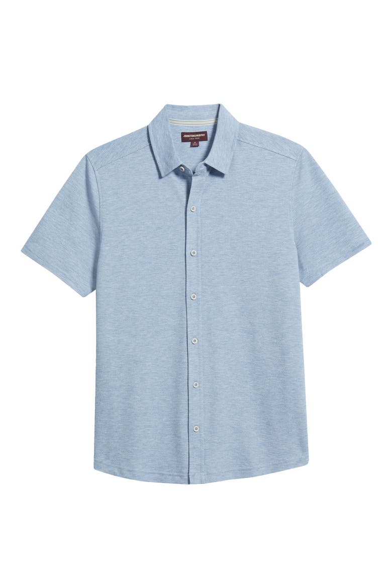 Bennett Short Sleeve Heathered Cotton Blend Button-Up Shirt, Alternate, color, LIGHT BLUE HONEYCOMB