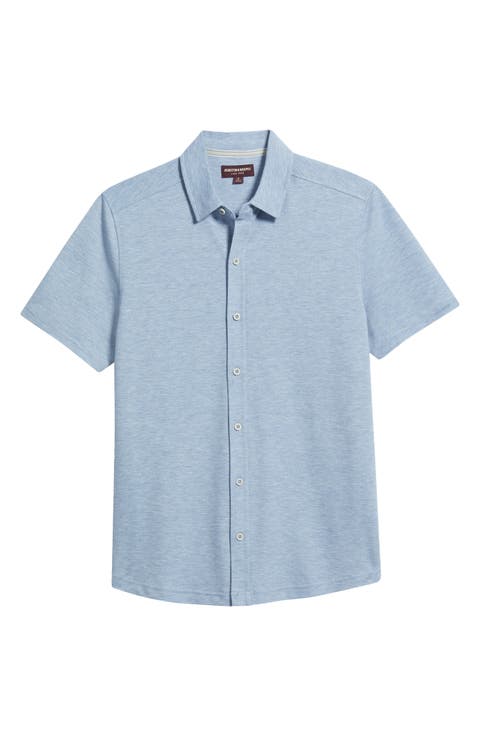Bennett Short Sleeve Heathered Cotton Blend Button-Up Shirt