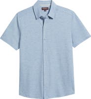Johnston & Murphy Bennett Short Sleeve Heathered Cotton Blend Button-Up Shirt
