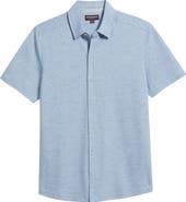 Johnston & Murphy Bennett Short Sleeve Heathered Cotton Blend Button-Up Shirt
