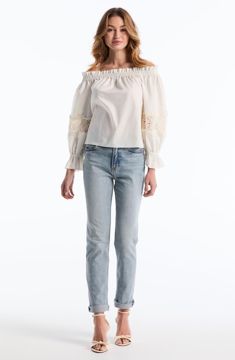 Laundry by Shelli Segal Embroidered Off-the-Shoulder Long Sleeve Top, Alternate, color, Start White