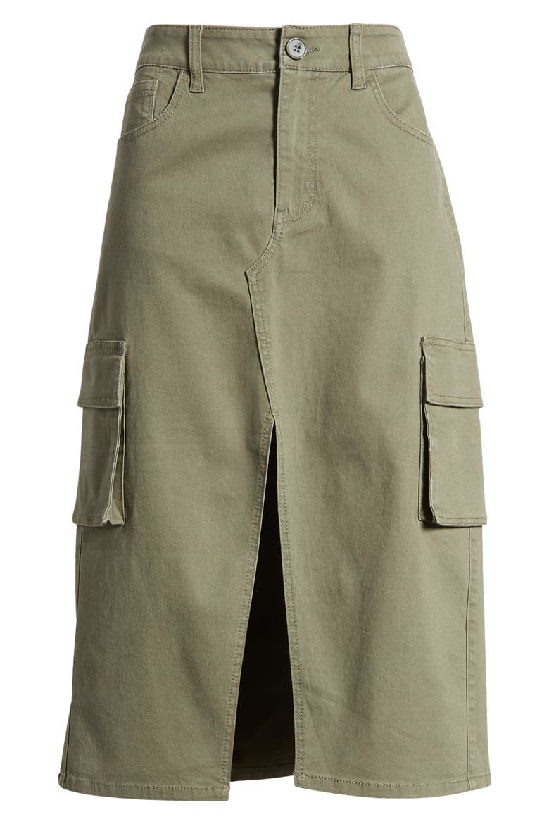 Stretch Cotton Cargo Midi Skirt, Alternate, color, KASEY