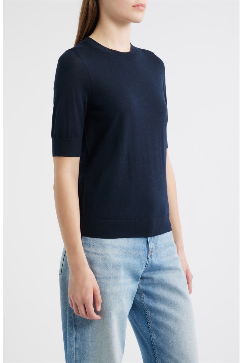 Farbella Short Sleeve Virgin Wool Sweater, Alternate, color, DK BU