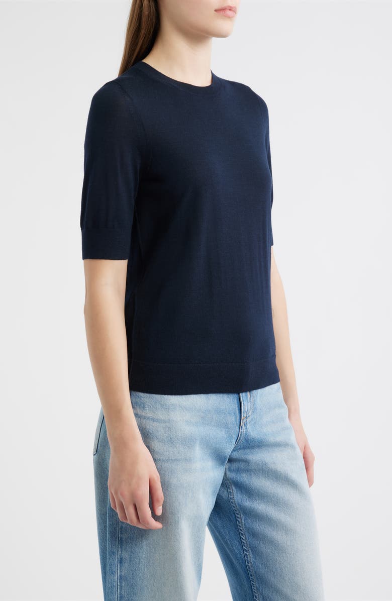 BOSS Farbella Short Sleeve Virgin Wool Sweater, Alternate, color, Sky Captain