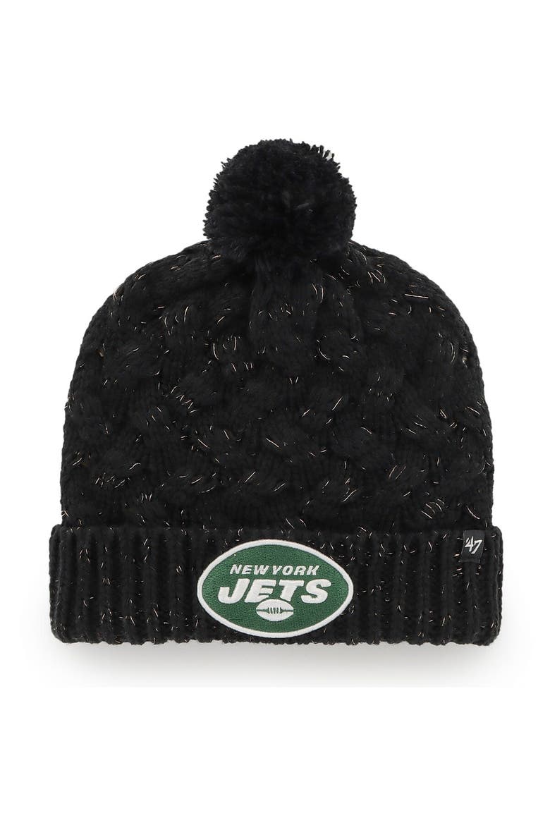 Women's '47 Black New York Jets Fiona Logo Cuffed Knit Hat with Pom, Main, color, Black