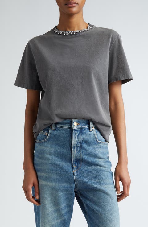 Tシャツ・カットソー GOLDEN  Women Tops GWP01449P00144660318 Grey Women's gray T-shirt dress with distressed treatment