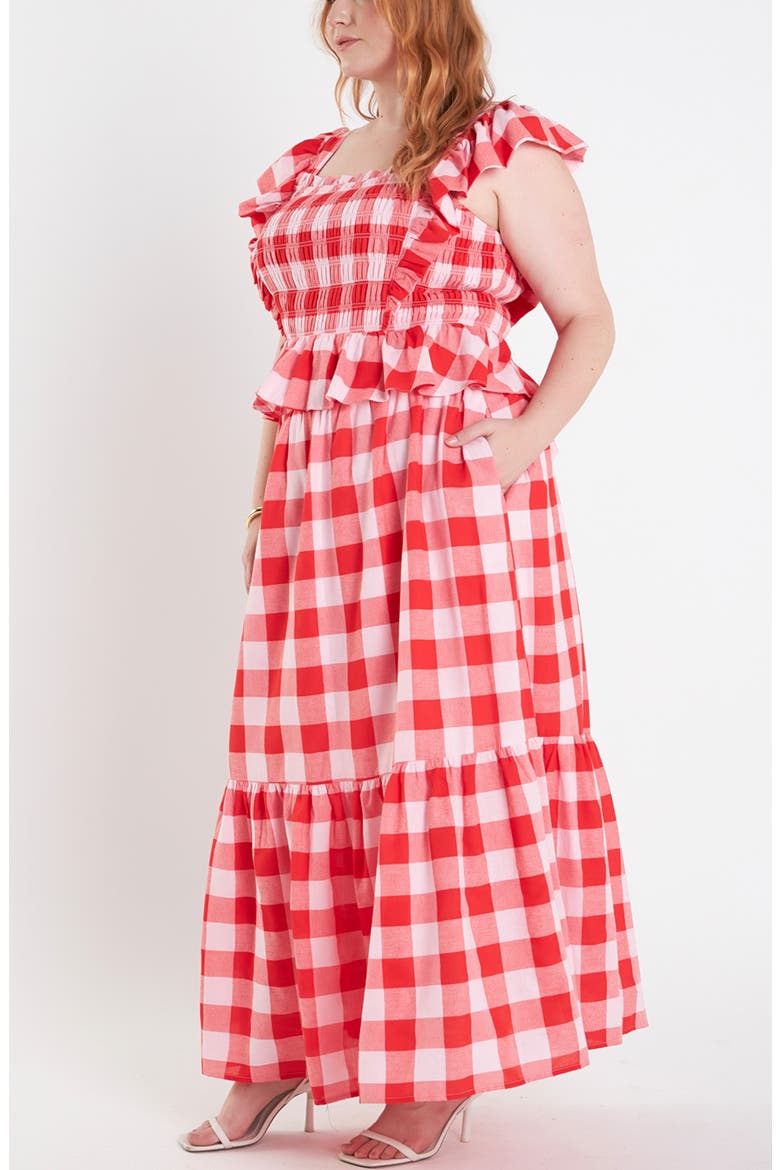 Gingham Midi Skirt, Alternate, color, PINK/ RED