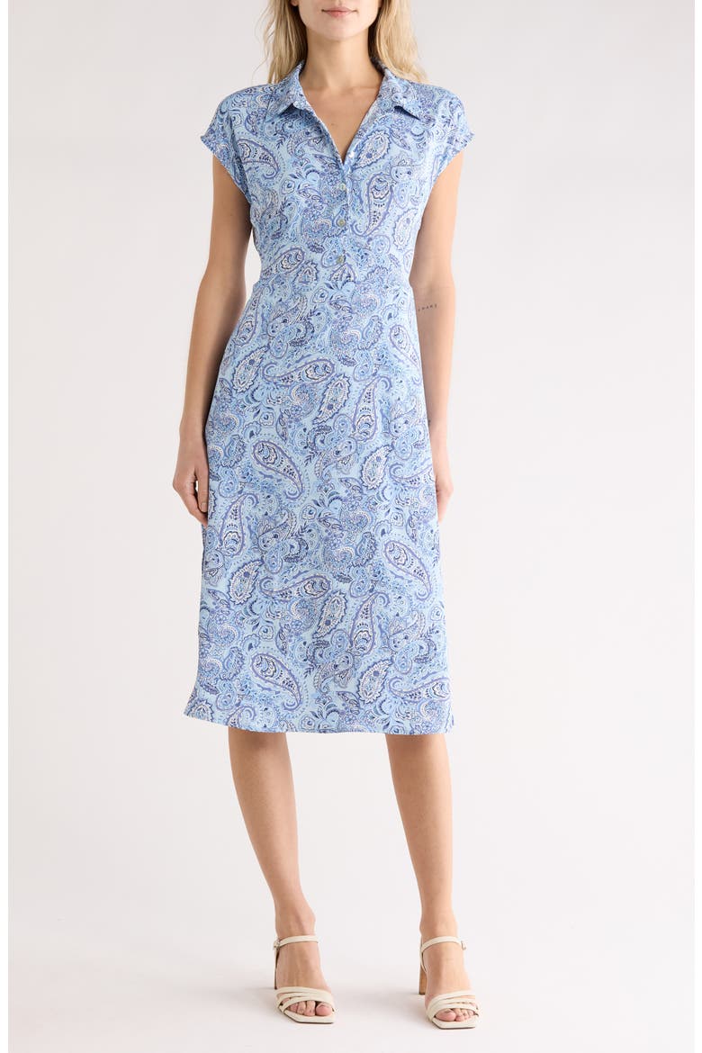 Tie Waist Midi Shirtdress, Main, color, LIGHT BLUE PAISLEY