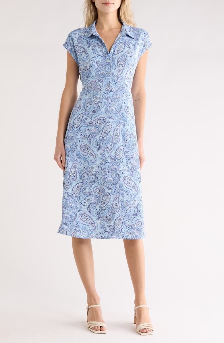 Lucky Brand Tie Waist Midi Shirtdress, Main, color, Light Blue Paisley