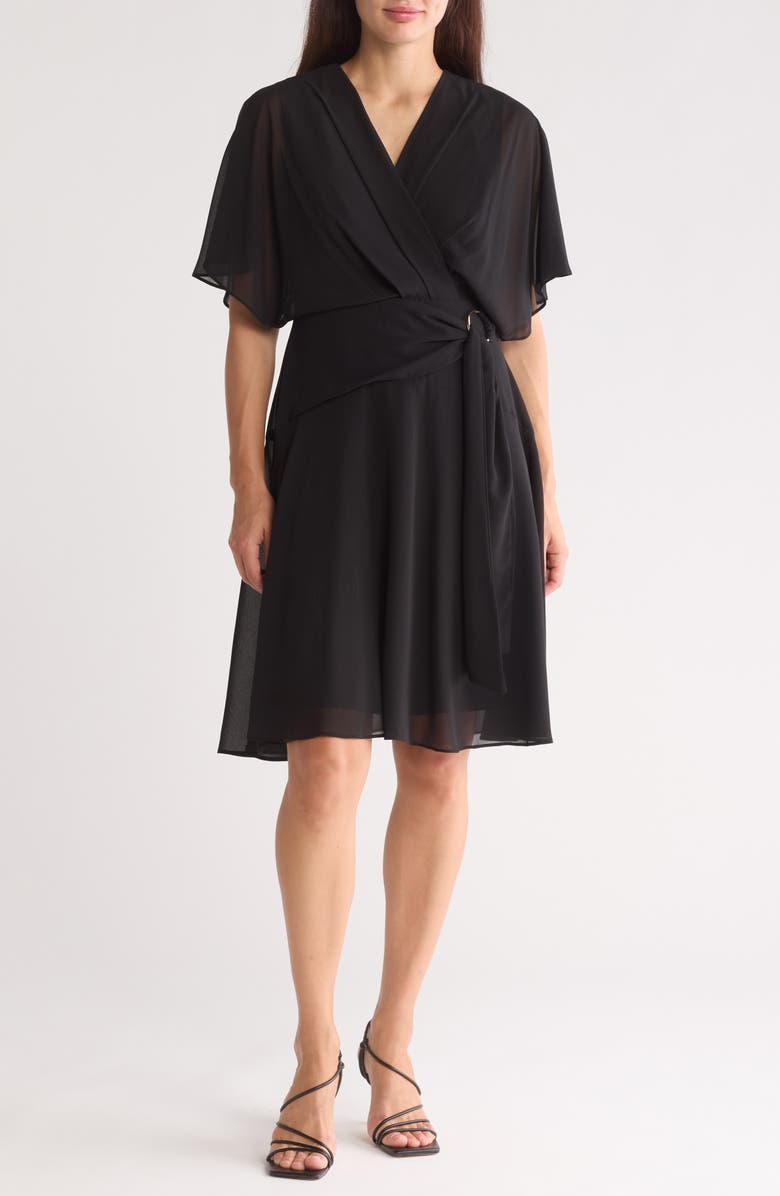 SANDRA DARREN Short Sleeve Faux Wrap Dress, Main, color, 
