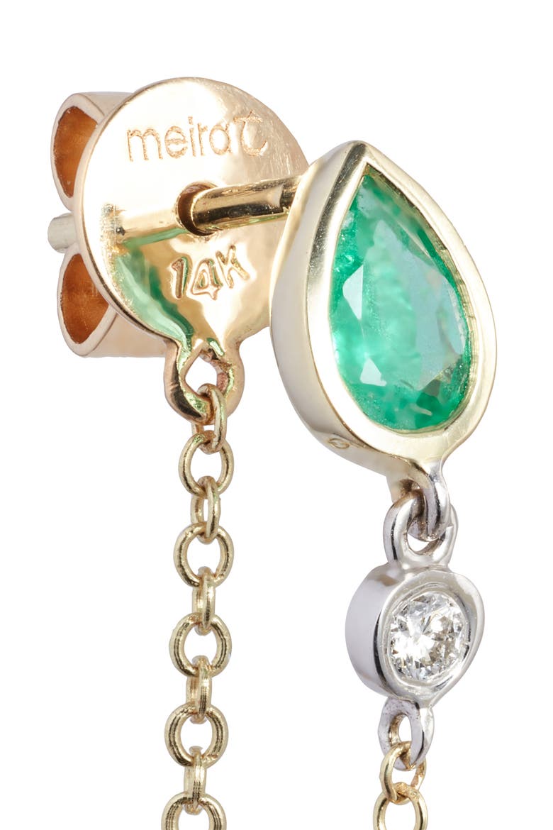 Emerald & Diamond Front/Back Earrings, Alternate, color, YELLOW GOLD