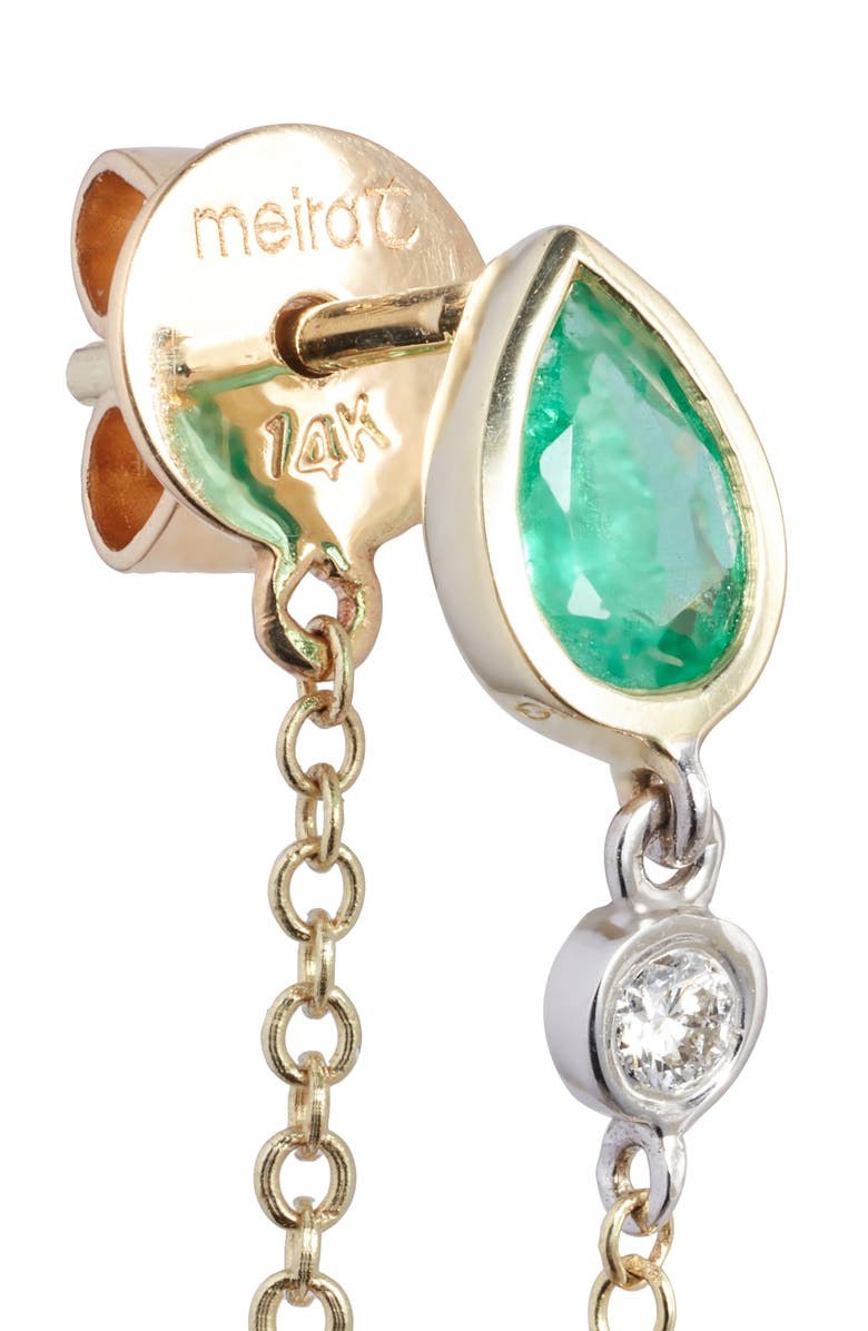 Meira T Emerald & Diamond Front/Back Earrings, Alternate, color, Yellow Gold