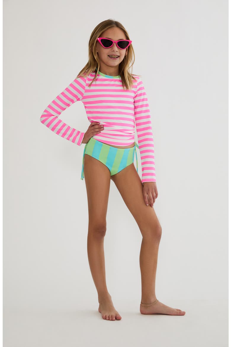 Kids' Little Addie & Janie Long Sleeve Two-Piece Rashguard Swimsuit, Main, color, COVE STRIPE