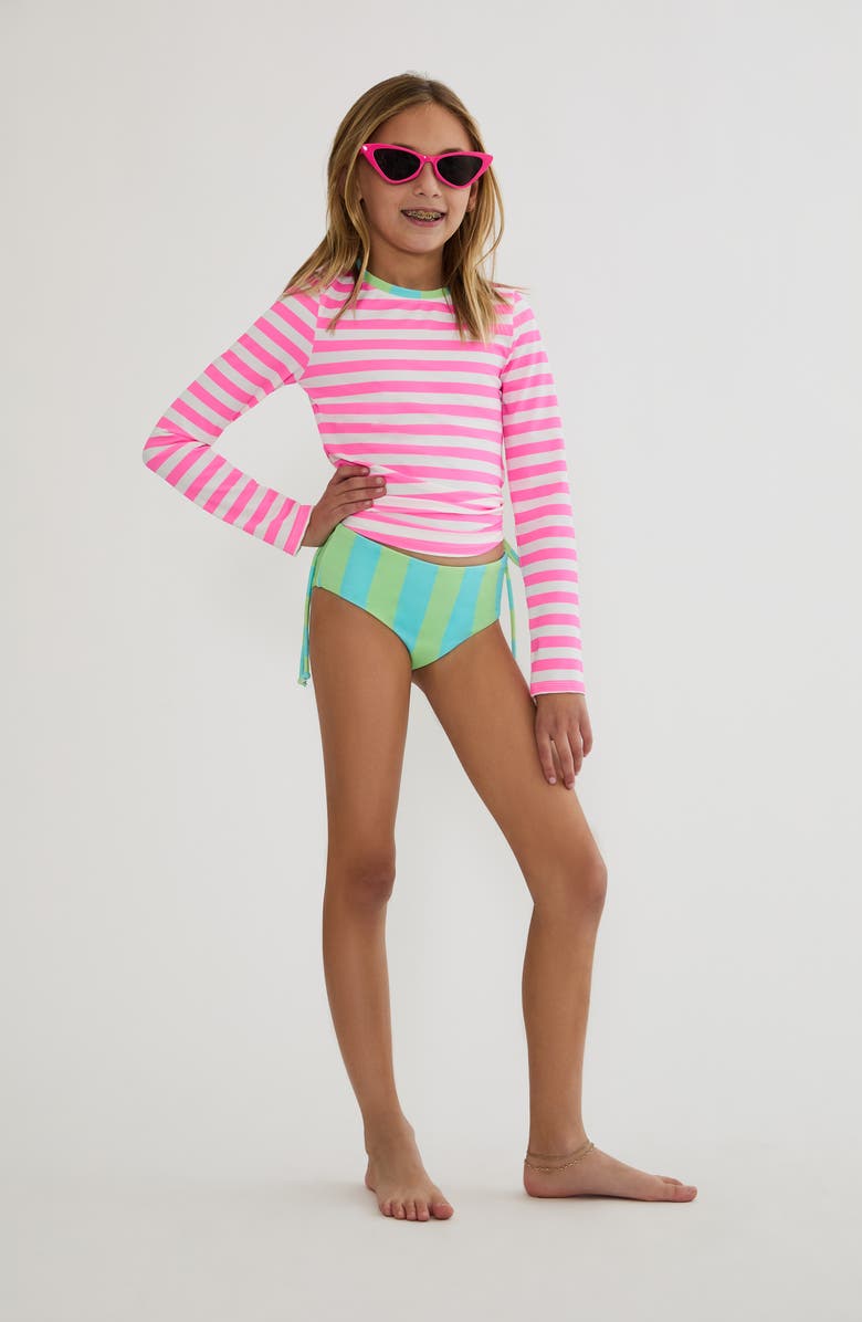 Beach Riot Kids' Little Addie & Janie Long Sleeve Two-Piece Rashguard Swimsuit, Main, color, Cove Stripe