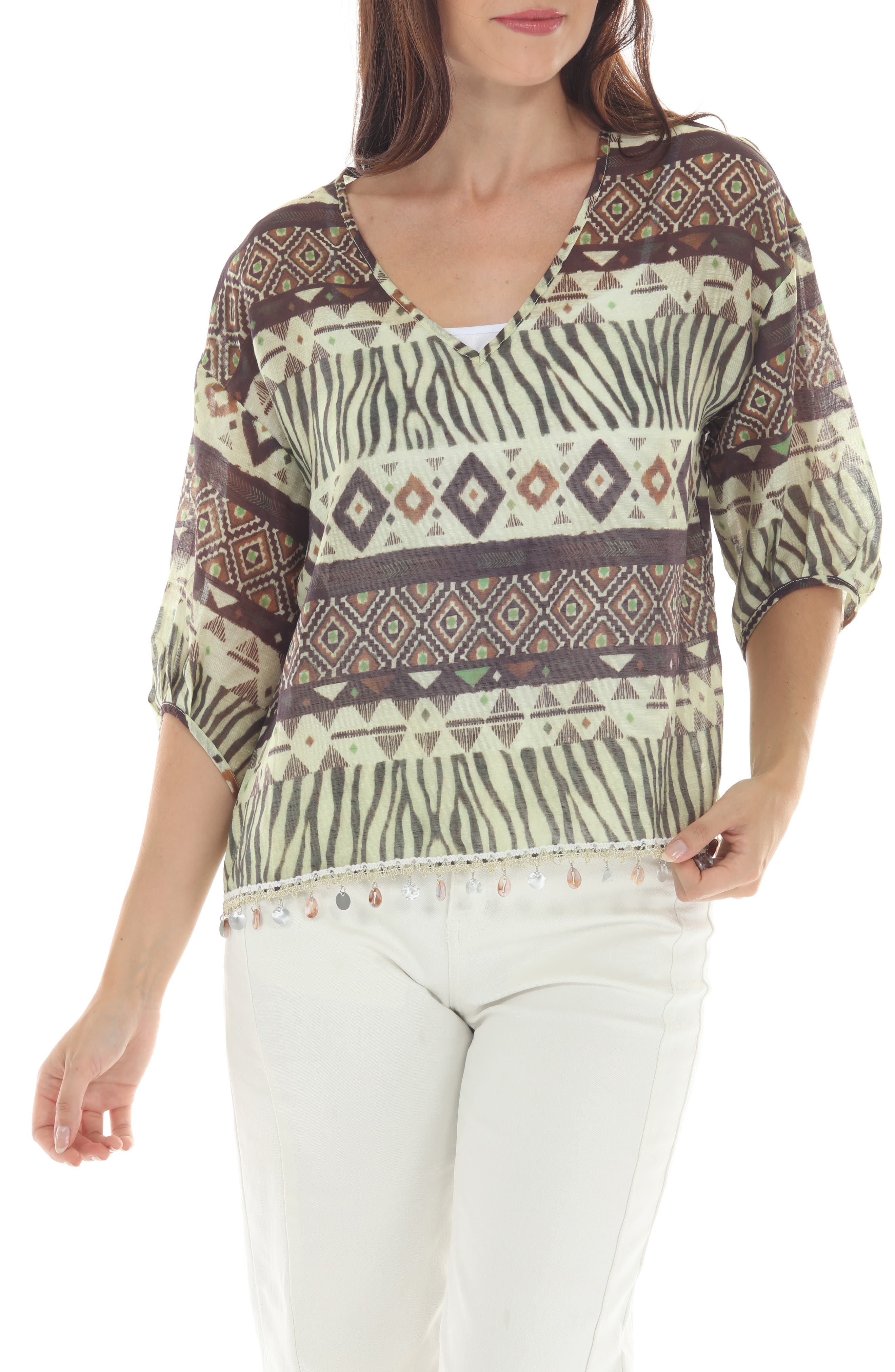 Boho Shell Trim Peasant Top