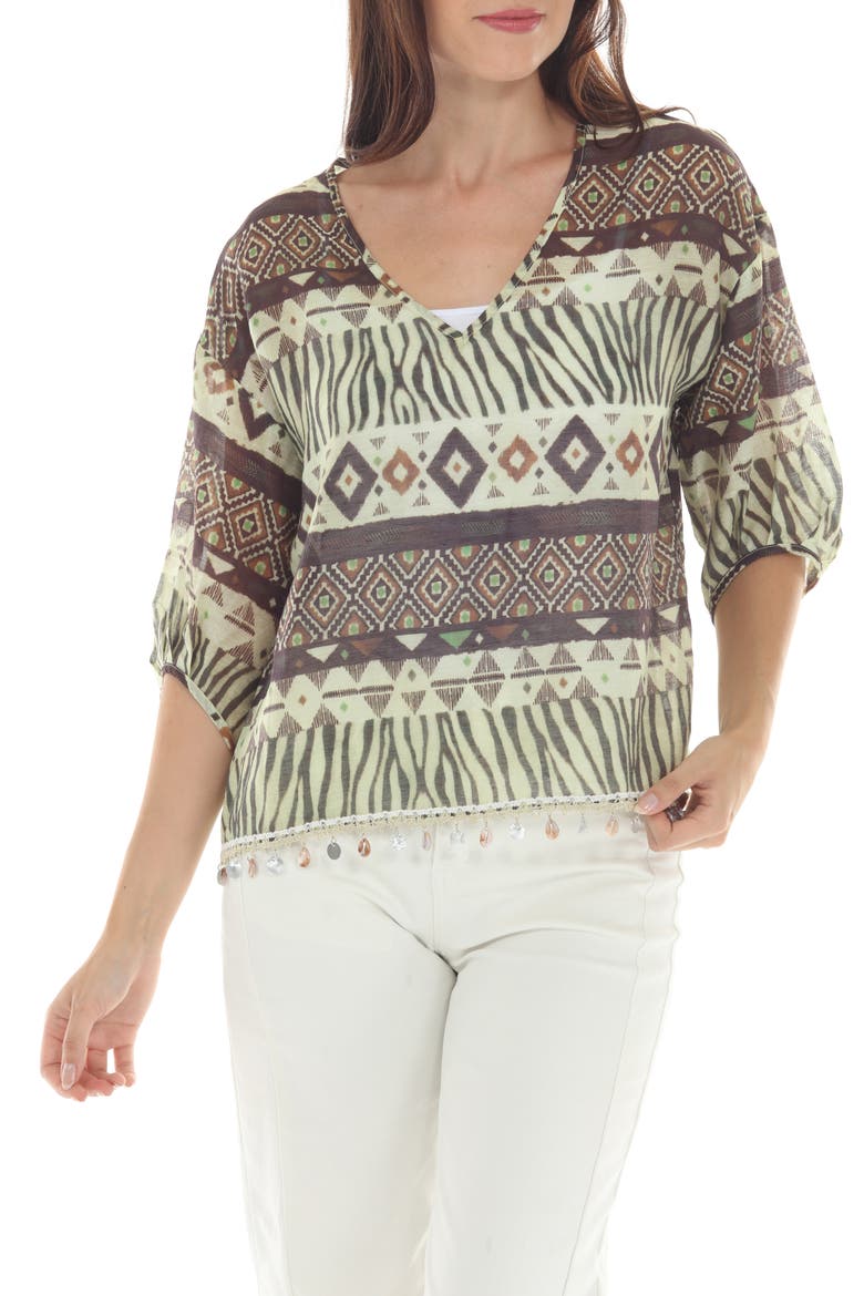 Boho Shell Trim Peasant Top, Main, color, GREEN MULTI