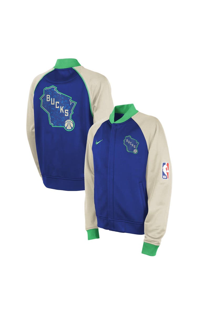 Nike Youth Nike Royal Milwaukee Bucks 2023/24 City Edition Authentic Showtime Full-Zip Jacket, Main, color, 